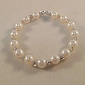 Silver White Pearl Bead Crystal Simulated Diamond Bracelet Party Gift